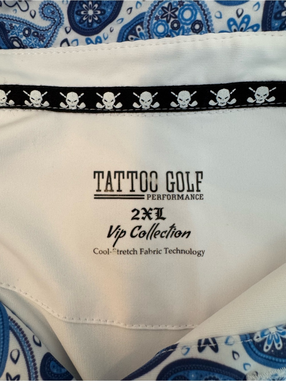 Tattoo Golf Performance Polo Shirt Men’s 2XL White & Black Skull Golf Shirt - Picture 6 of 6
